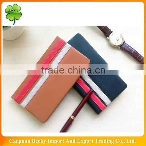 Various strap decoration a5 leather cover notepad/diary with glue/thread binding and lined printing