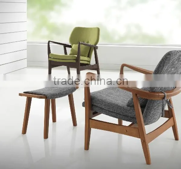 Mid-century Walnut Finished Modern Green Fabric Upholstered Club Chair With Sleek Polished Wood Arms photo-6