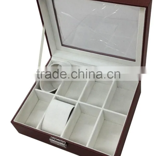 Leather Watch Box With Glass on the Top Cover for 8 Pcs photo-3