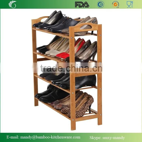 4-Tier Bamboo Wooden Shoe Rack,Bamboo Folding Shoe Rack, Entryway Shoe Shelf Storage Organizer photo-3