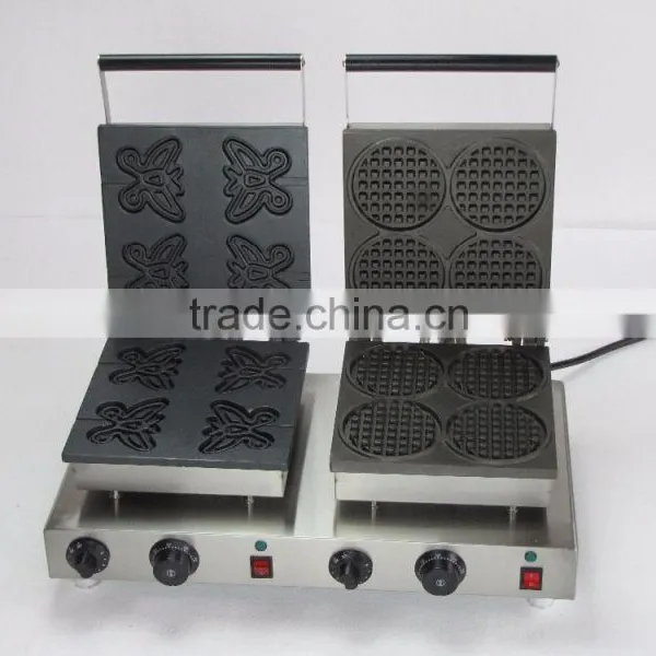 220V Double Electric Waffle Bakers, One Round Shaped and One Butterfly Shaped Waffle Maker /Waffle Iron photo-4
