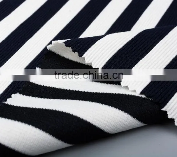 Hot Sale 2017 Viscose Polyester Spandex Yarn Dyed Stripe Ottoman Rib Knit Fabric photo-3