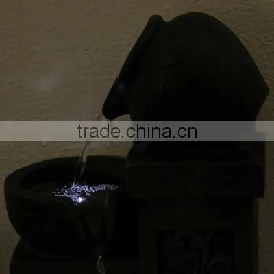Tiered Pottery Tabletop Water Fountain With LED Lights photo-4
