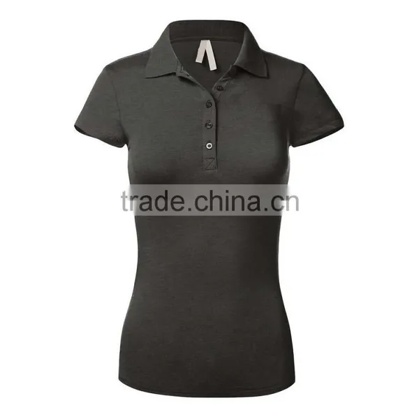 Good Quality Work Wear Design Sport Gym Clothes Heather Grey Gray Women Short Sleeve Cotton Polo Shirt Design With Combination photo-5