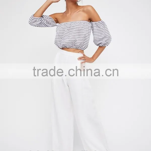 2017 Two Piece Set Women Clothing Stripe Pattern Off-the-shoulder Style Women Two Piece Set Top And Pant photo-2