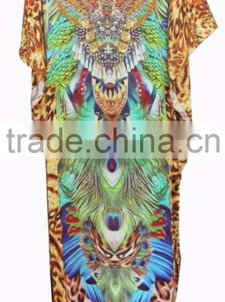 DIGITAL Print Crepe Crystal Full Length Long Kaftan CAFTAN Tunic Poncho Blouse KURTA photo-3