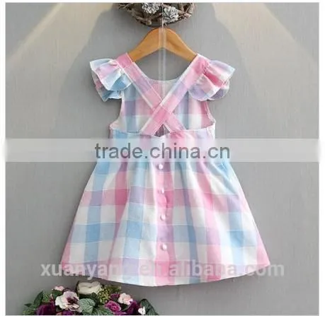 High Quality Kids Boutique Clothes Ruffle Sleeve Colorful Plaid Clothing 2017 Wholesale New Model Designer Baby Girl Dresses photo-2