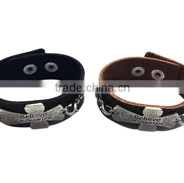 Words Engraved Leather Bracelet,genuine Leather Cross Bracelets,punk Style Wide Bracelets photo-3