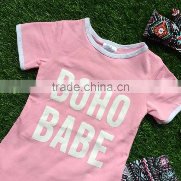 2016 Summer Girls Outfit BOHO BABE Set Pink Short Sleeves Baby Kids Boutique 1-9 Years Old Girls Clothing With Accessories photo-2