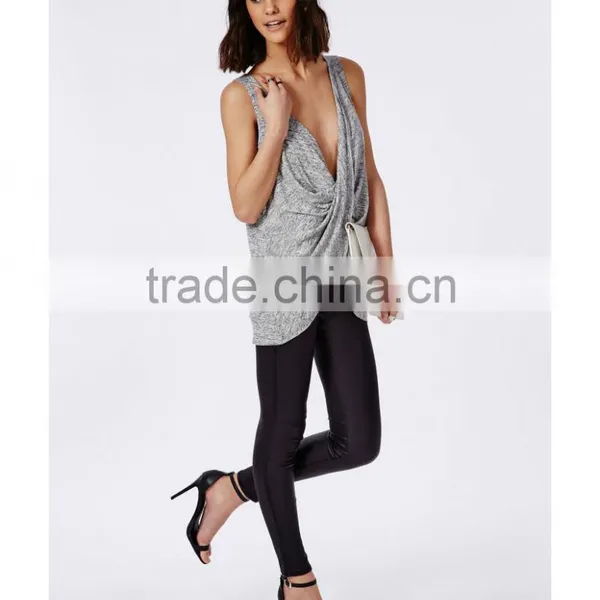 Sexy Drape Front Sleeveless Cheap Lady Blouse Fashion Women Blouse 2016 photo-4