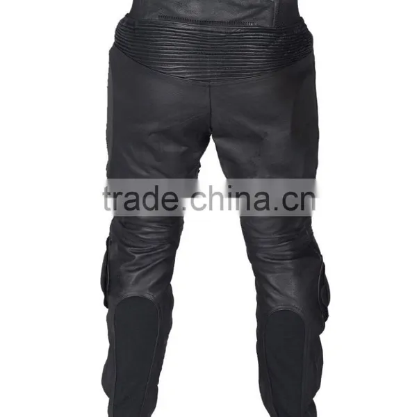 Black Motorcycle Pant/ Motorbike Leather PANT / Trousers + CE Armour to Knee & Hips photo-2