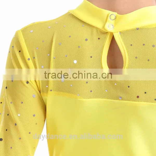 2016 New Fashion Girls High Neck Long Sleeve Performance Dress Child Kids Rhinstone Sequin Mesh Sexy Latin Dance Dress photo-5