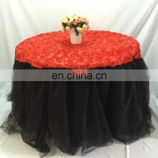 China Factory Latest Design Red Rosette Black Tulle Table Skirt Designs photo-2
