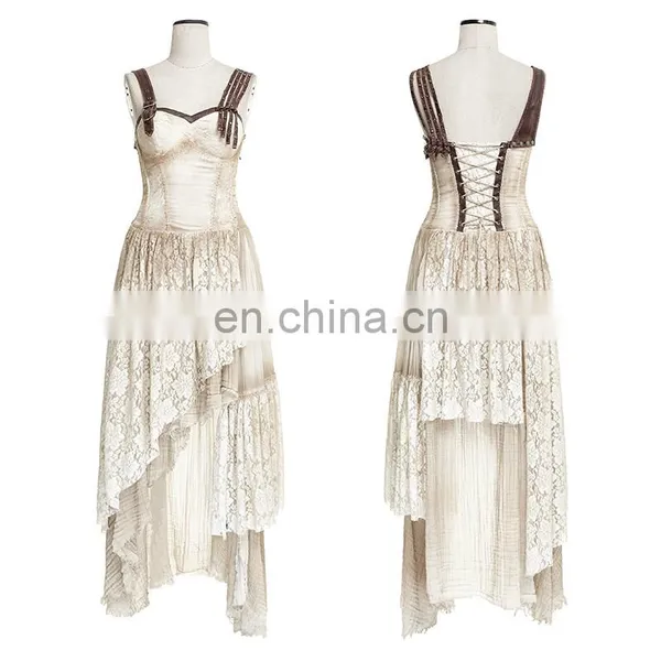Steampunk Elastic Mesh Assymetrical Long Gown Evening Dress Q-291