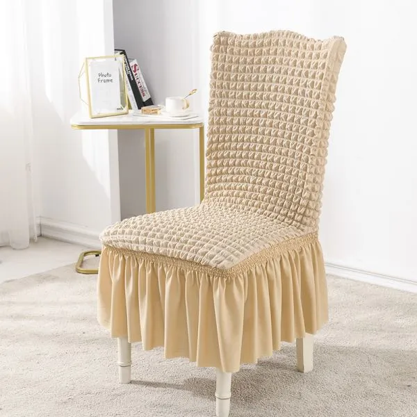 Stretch Seersucker Dining Chair Covers Chair Slipcovers With Ruffled Skirt Navy Blue photo-2