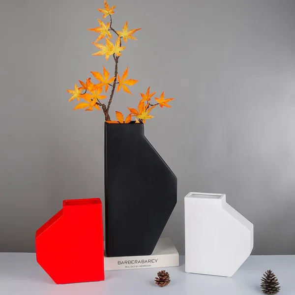 2021 New Chinese Geometric Semi-Flat Bottle Frosted Ceramic Vase,Nordic Decoration photo-5