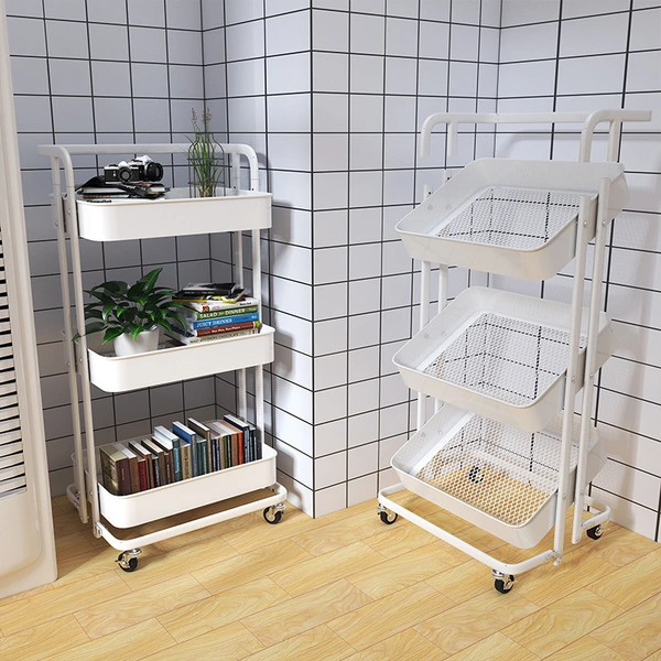 Metal Folding Cart With Wheels Multi-purpose Metal 3 Tiers Cart Vegetable Trolley For Kitchen photo-3
