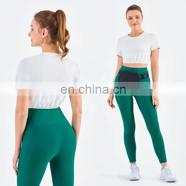 Wholesale Gym Ribbed Yoga T Shirt Elastic Legging Sets Custom Fitness Wear photo-4