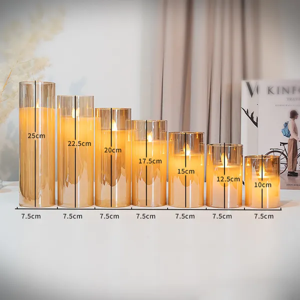 Holiday Swaying Flicking Flame Decorative Glass Battery Remote Control Christmas LED Candle Light Cylindrical Pillar Candles photo-3