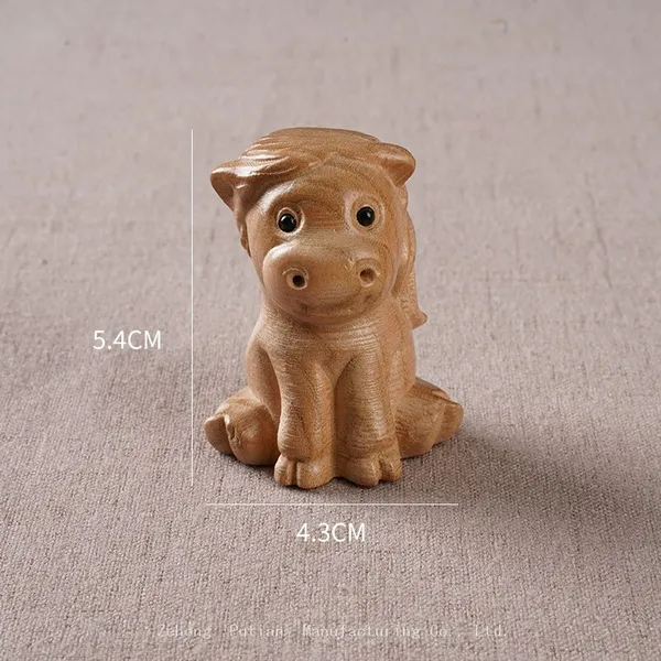 Chinese Zodiac Cartoon Ornaments Peach Wood Carving Hand-held Dolls Wood Carving Animal Zodiac Ornaments photo-4