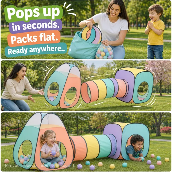 3pc Pop Up Children Play Tent : 1 Crawl Tunnel + 2 Tents : Kids Tents for Boys, Girls, Large Children Playhouse Ball Pit + Storage Case… photo-4