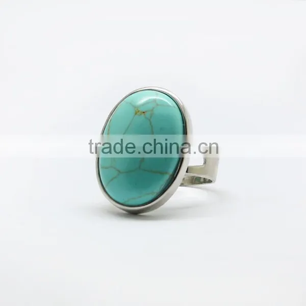 RG1031Wholesale Oval Turquoise Adjustable Ring,Bezel Gem Ring photo-3