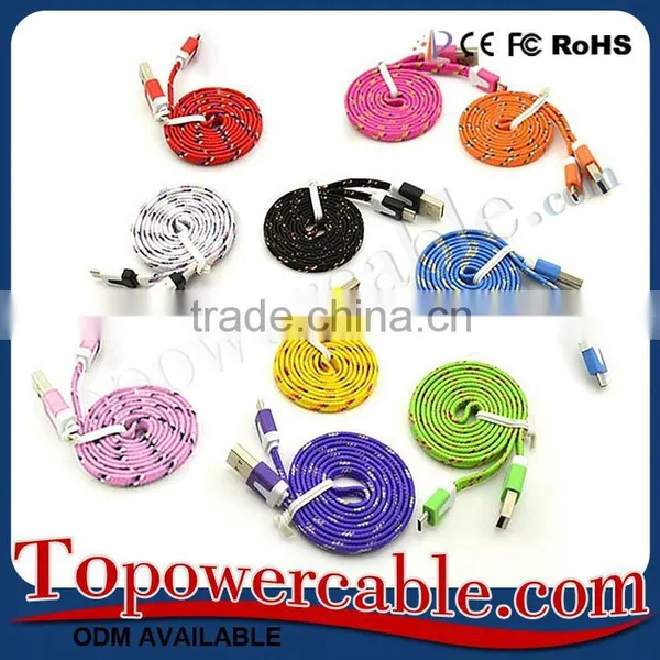 Hot Selling Colorful Mobile Phone Accessories Flat Nylon Braided USB Cable photo-6