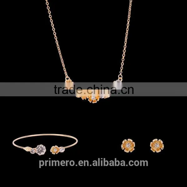 Women's 18k Gold Plated Austrian Crystal Enamel Flower Pendant Necklace Stud Earrings Jewelry Sets photo-2