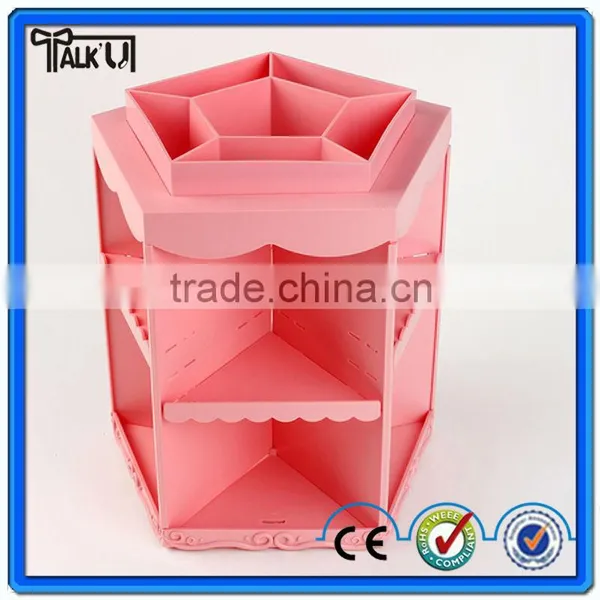 Hot Sell Pink Rotating Acrylic Cosmetic Organizer, Custom Plastic Storage Cosmetic Organizer photo-2
