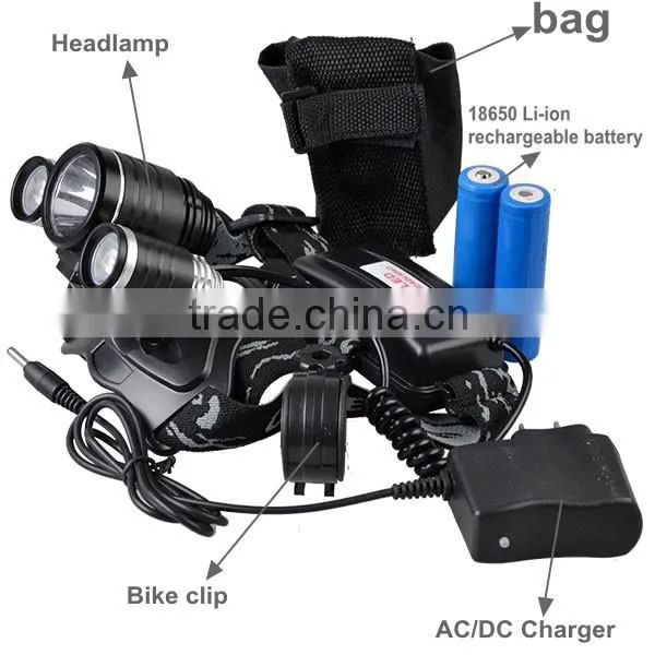 6000 Lumen 4 Modes XML T6 And R2 3 LED Brightest Lumen Rechargeable Headlamp + Bag + Bike Clip + Band + Normal Box Packing photo-2