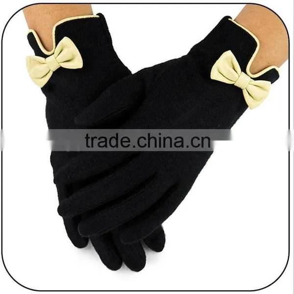 Elegant Knitted Bowknot Handmade Cheap Sheep Black Wool Glove