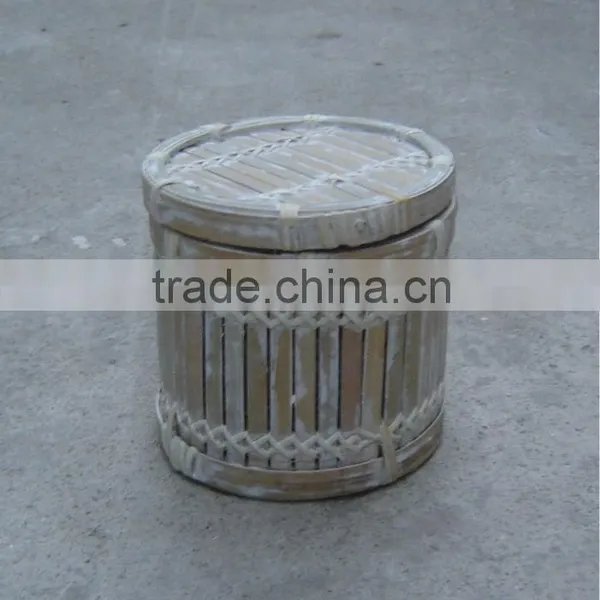 Bamboo Slat Box, Round Stationery Bamboo Box, Handwoven Basket, Multifunction Basket