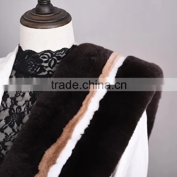 2016 New Fashion Fur Scar For Women Rex Rabbit Fur Scarf Coffee Multi Color KZ160082 photo-3