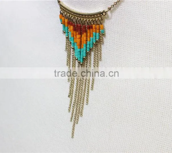 Newest Gold Multiraw Mix -color Seedbead Necklace Short Chain Gold Charm Pendant Necklace 2016 Fashion Style Wholesale photo-4