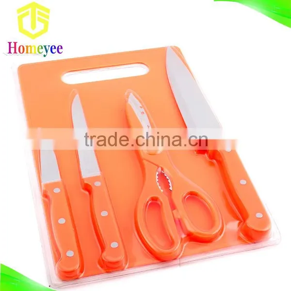 Plastic Cutting Board Set With Kitchen Knives Plus Scissors