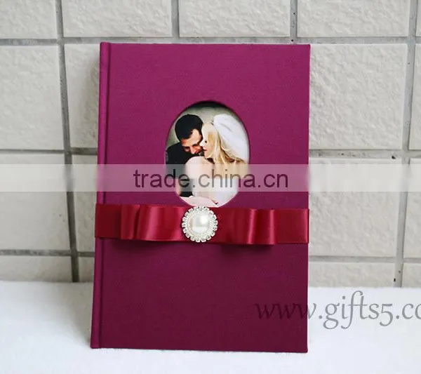Luxury Silk Covor Wedding Guest Book With Ribbon photo-2