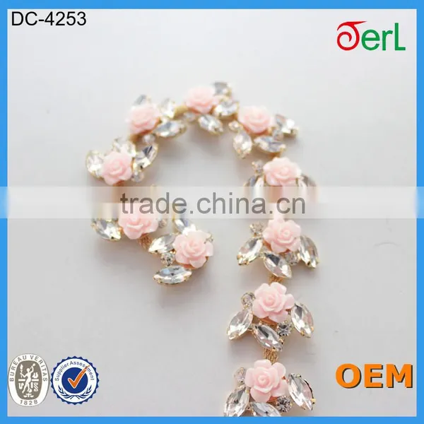Newest Pink Roses Decorative Rhinestone Chain Trim photo-3