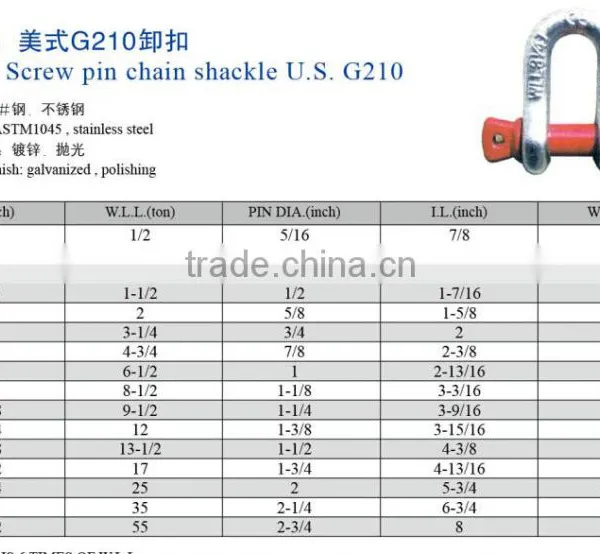 U.S.type Shackle, G210 Forged D Shackle, Screw Pin d Shackle photo-2