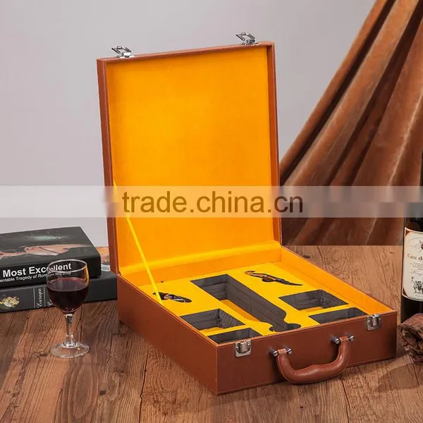 The Chinese Factory Wholesale Custom Packing Box, High-grade PU Leather Wine Champagne Brown Gift Boxes, Tea Boxes photo-4