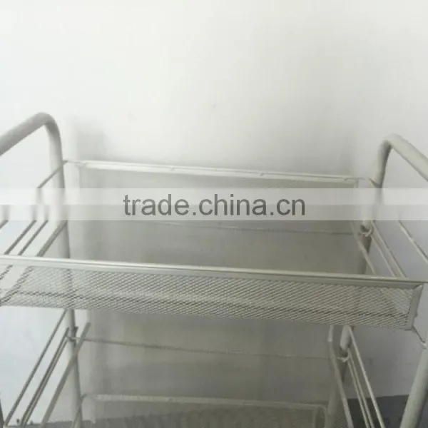 Metal Mesh Rolling Cart Trolly Organizer Shelves Handle Portable Style photo-5