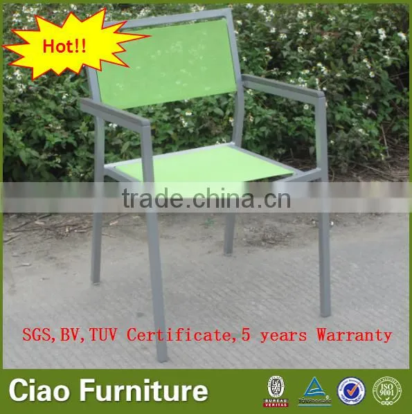 Leisure Stackable Garden Mesh Fabric Chair Plastic Wooden Arm Chair photo-2