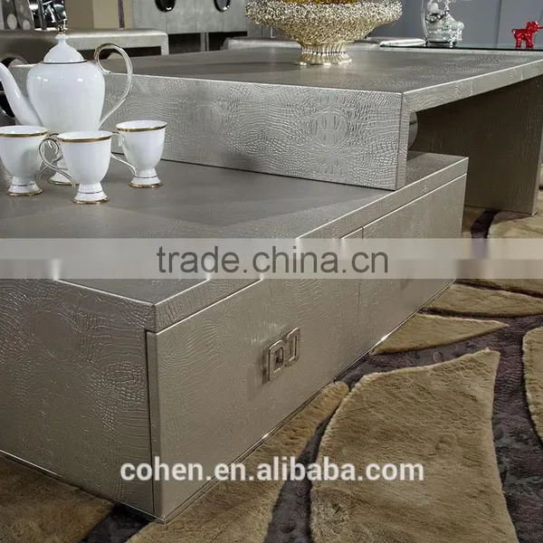 2016 Modern Design Removable Stylish New Center Table Coffee Table Covered by PU for Stainless Steel Furniture photo-3