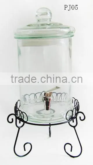 5L Clear Cylinder Glass Liquid Juice Dispenser With Base photo-2