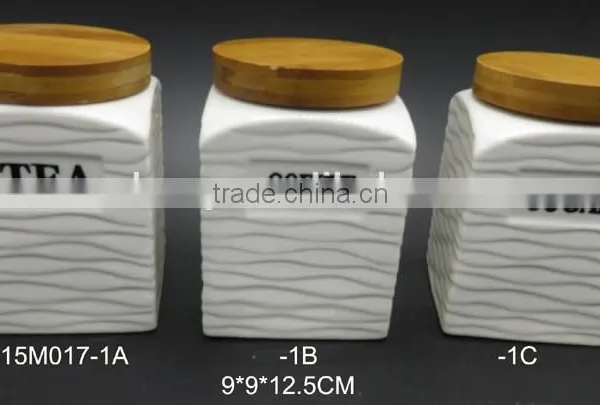 Coffee Tea Sugar Ceramic Storage Jar With Bamboo Lid photo-5