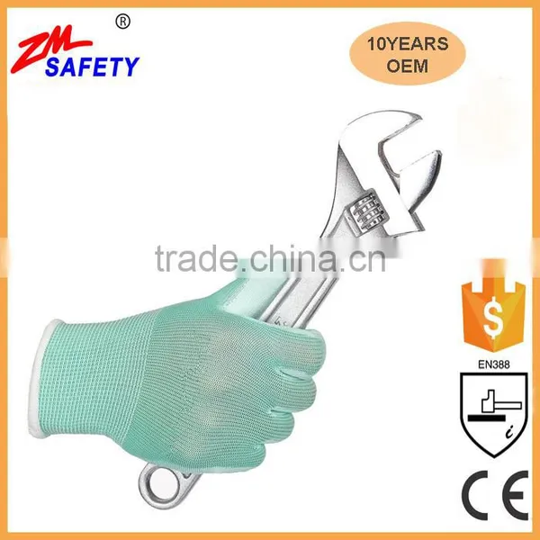 EN388 Certified Green Polyester Shell Green PU Dipped Glove for Mechanic Workplace Safety photo-5