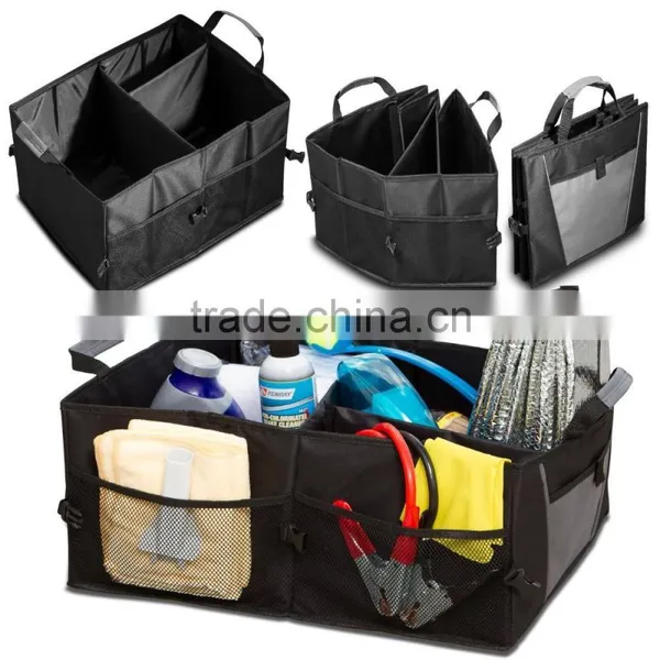 Storage Organizer Bin With Pockets - Portable Cargo Carrier Caddy for Car Truck SUV Van, 21 x 15 x 10 Folding Bag photo-4