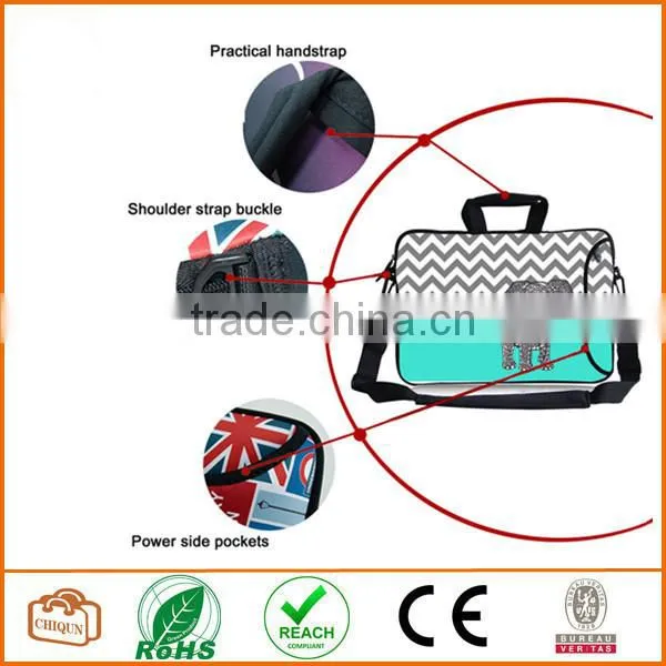 13-Inch Turquoise Mint Green Grey Chevron Elephant Neoprene Laptop Sleeve Case Bag Handbag With Extra Side Pocket photo-3