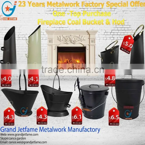 New Design Durable Fireplace Coal Bucket Powder Coated Black Metal Coal Bucket photo-6