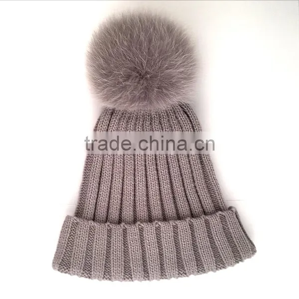 Myfur Wholesale Women Wool Beanie With Genuine Fox Body Fur Bobble photo-2