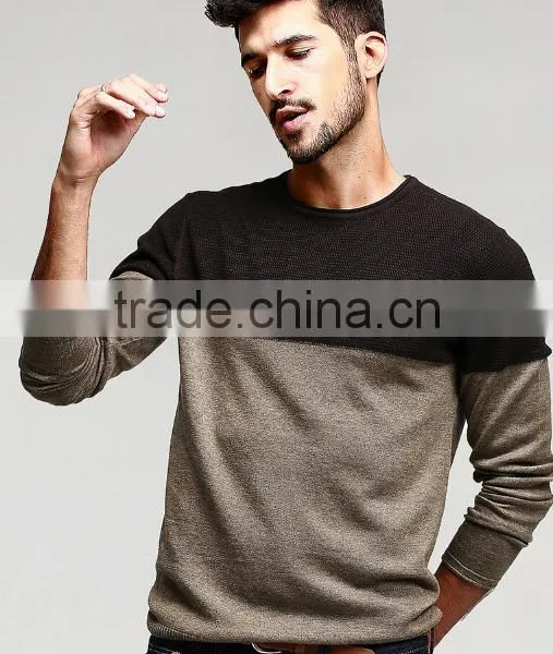 Mans Crew Neck Split Joint Pattern Tight Pullover Sweater for Wholesale photo-3